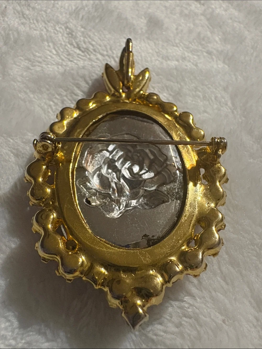 VINTAGE JULIANA RHINESTONE ROSE AZALEA INTAGLIO REVERSE CARVED PIN BROOCH 60/70s